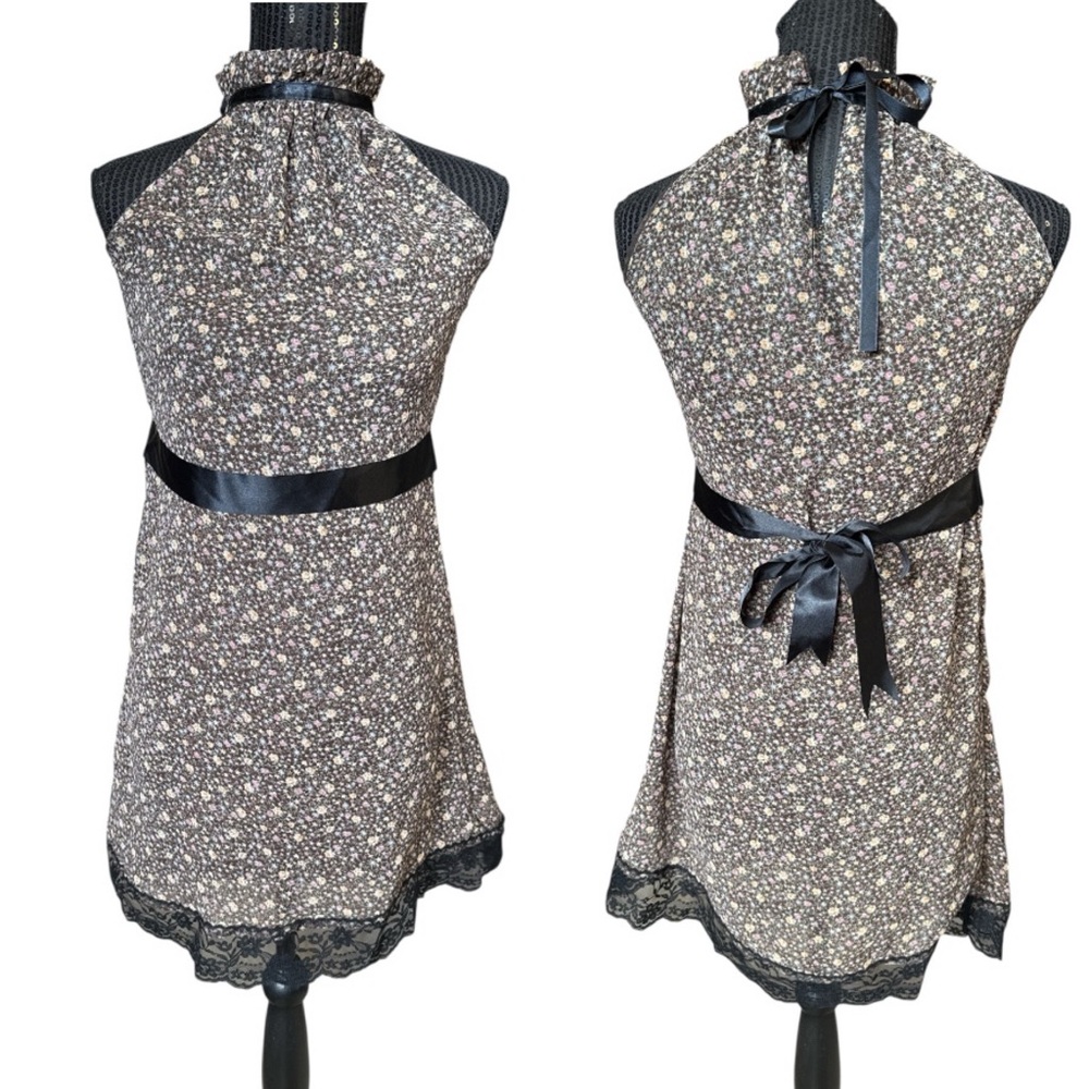 ZARA Floral Ruffle Halter dress with Black Ribbon
